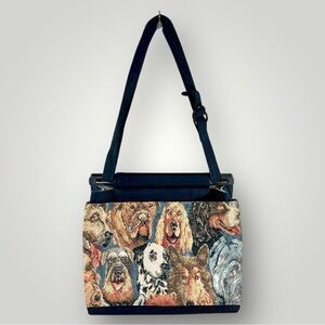 Toby Weston Vintage Tapestry Purse Hand Bag Dog Faces Adjustable Strap